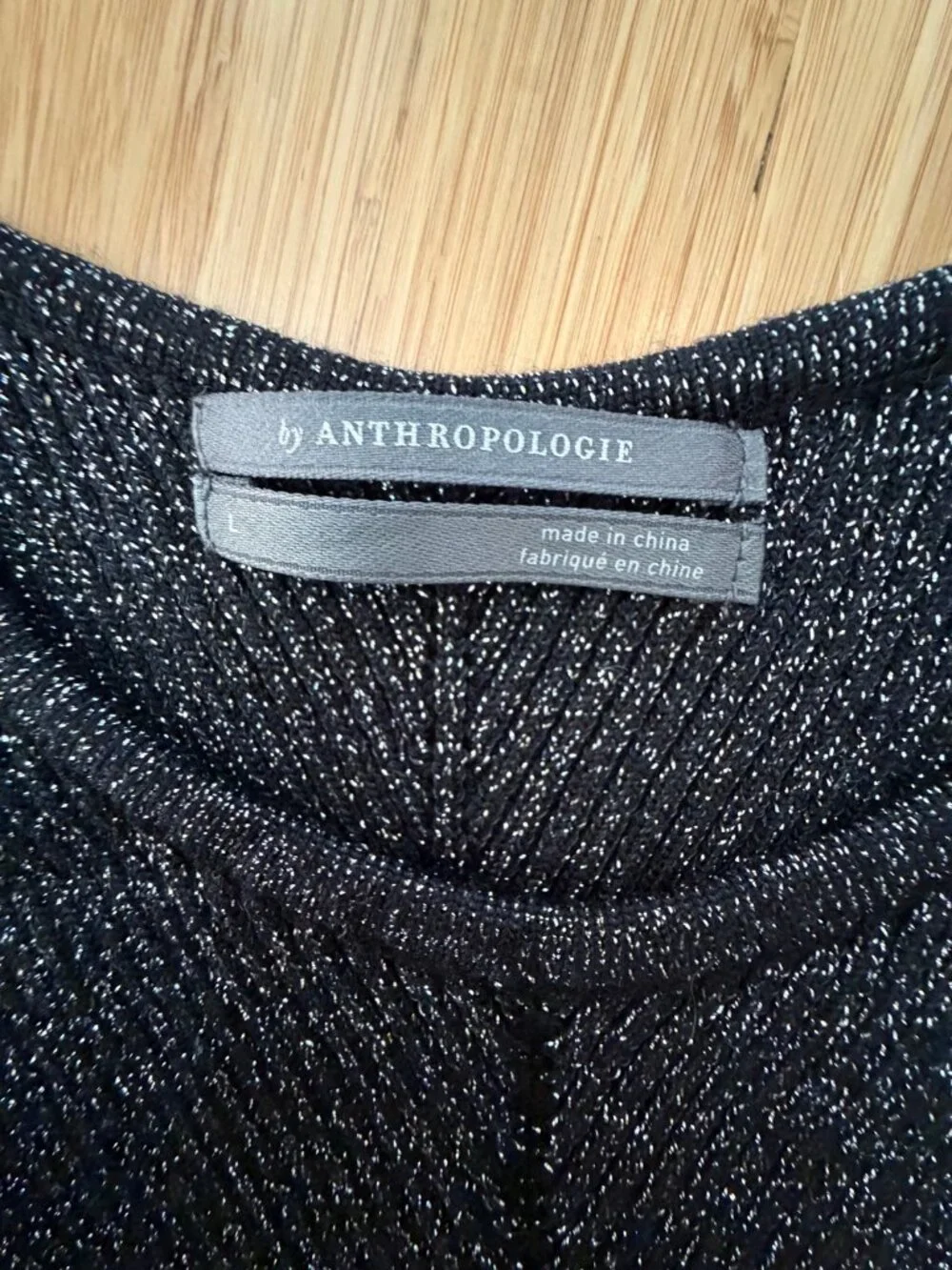 Anthropologie Metallic Black Silver Knit Sweater Vest Sleeveless Top Women's L